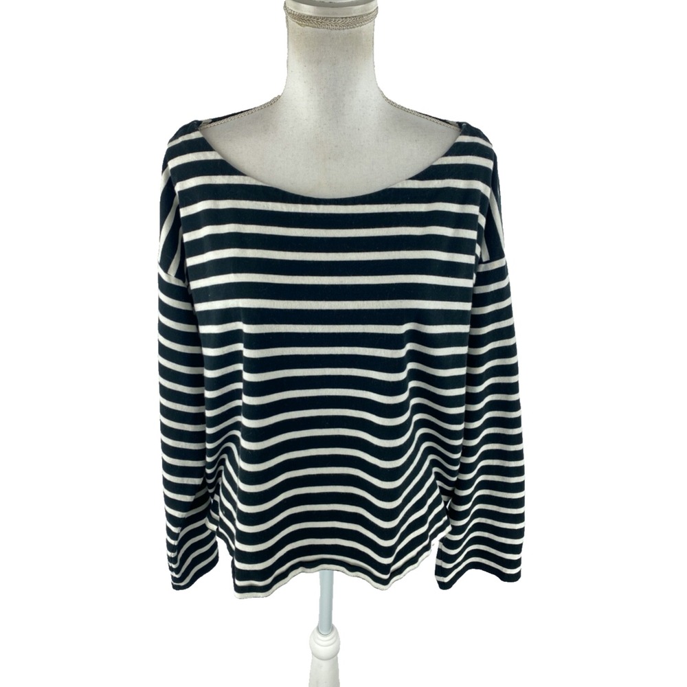 J Crew Classic Mariner Cloth Boatneck T-Shirt in Black Stripe 2XL Cropped Fit‎ - Picture 3 of 9